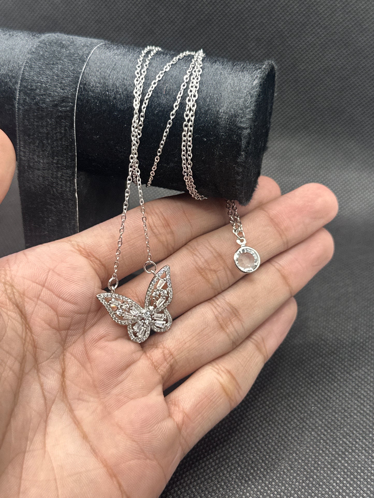 Double Chain Silver Butterfly Pendant Necklace