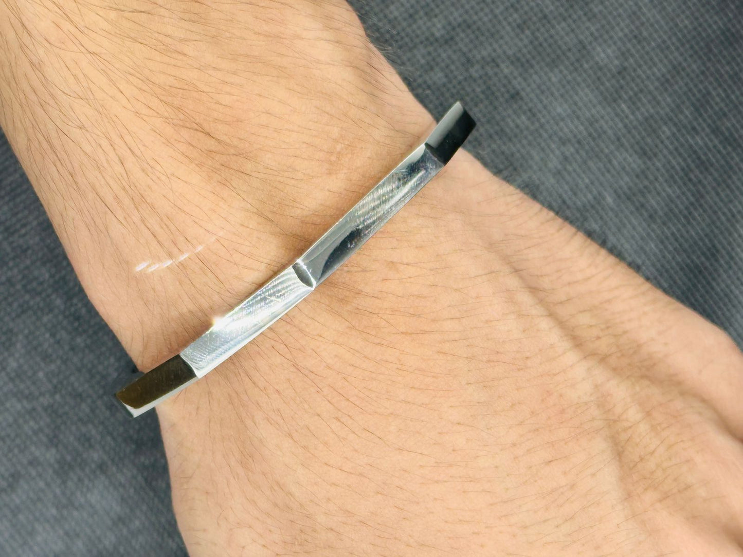 Stainless Steel Hexagon Cuff Bangle for Men