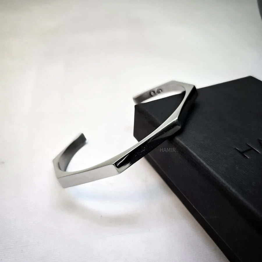 Stainless Steel Hexagon Cuff Bangle for Men