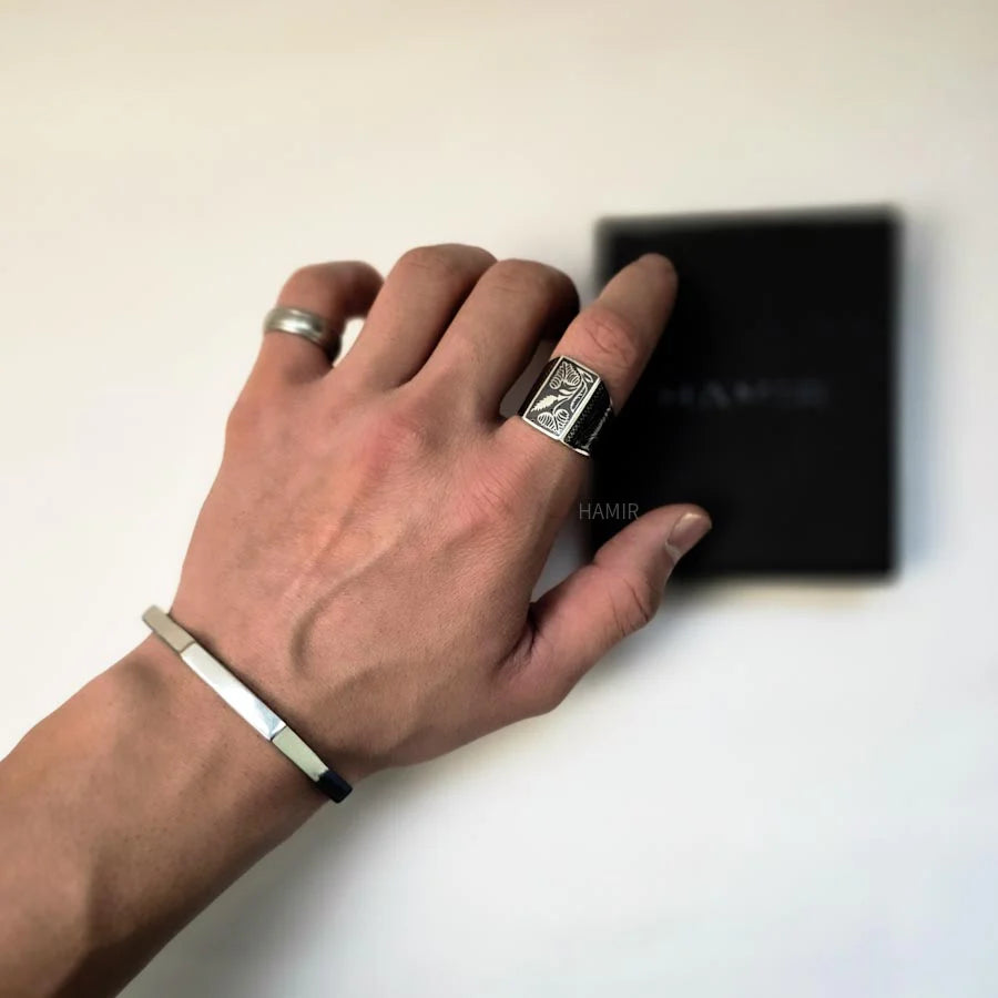 Stainless Steel Hexagon Cuff Bangle for Men