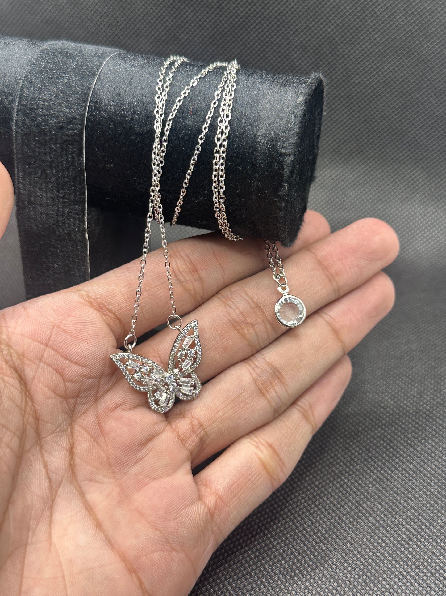 Double Chain Silver Butterfly Pendant Necklace