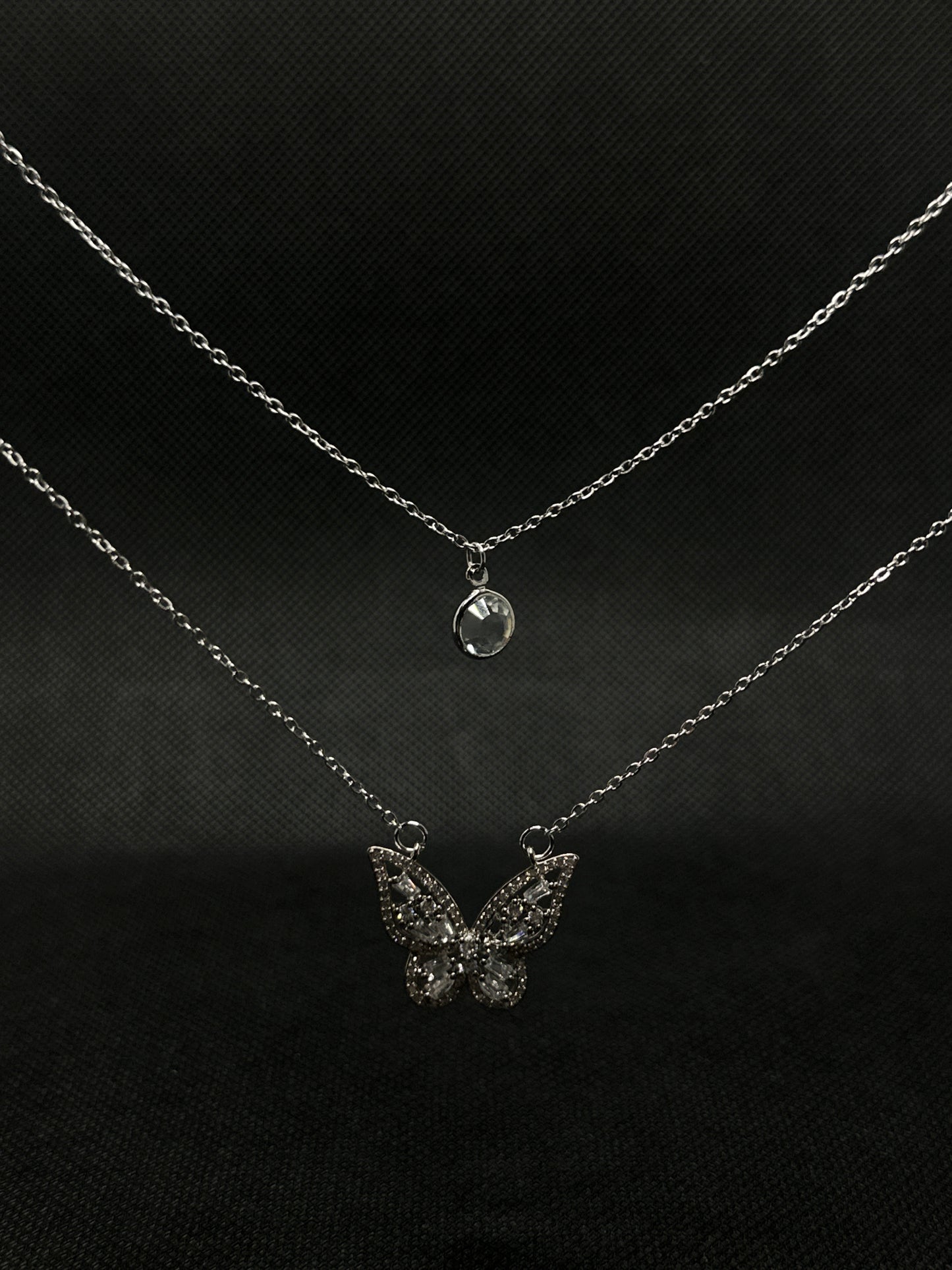 Double Chain Silver Butterfly Pendant Necklace