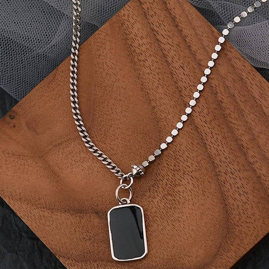 Men’s Black Rectangle Pendant Necklace