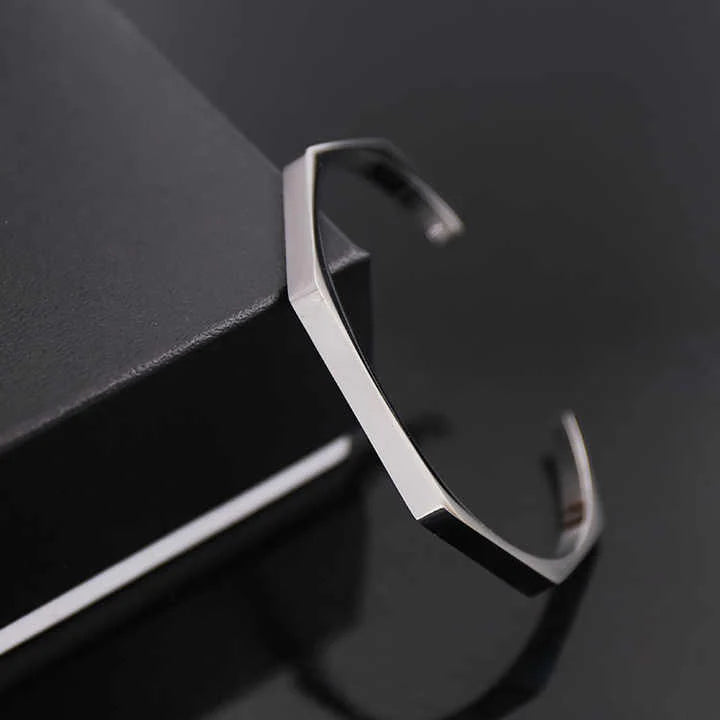 Stainless Steel Hexagon Cuff Bangle for Men
